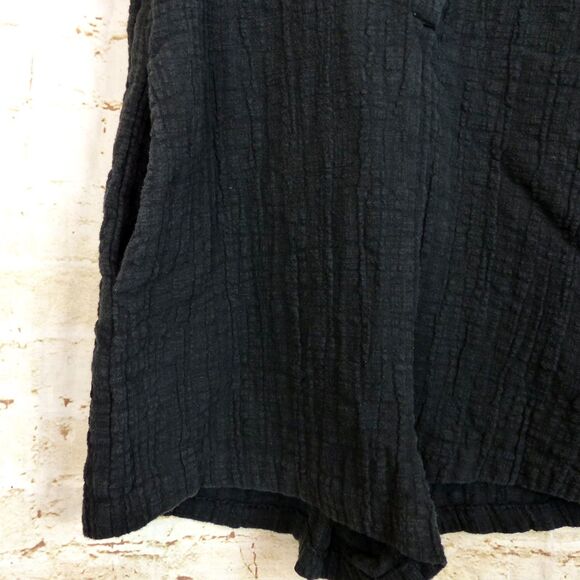 ZARA Romper Women XS Black Textured Crinkle Gauze Cotton Collared Button Up - Picture 8 of 12